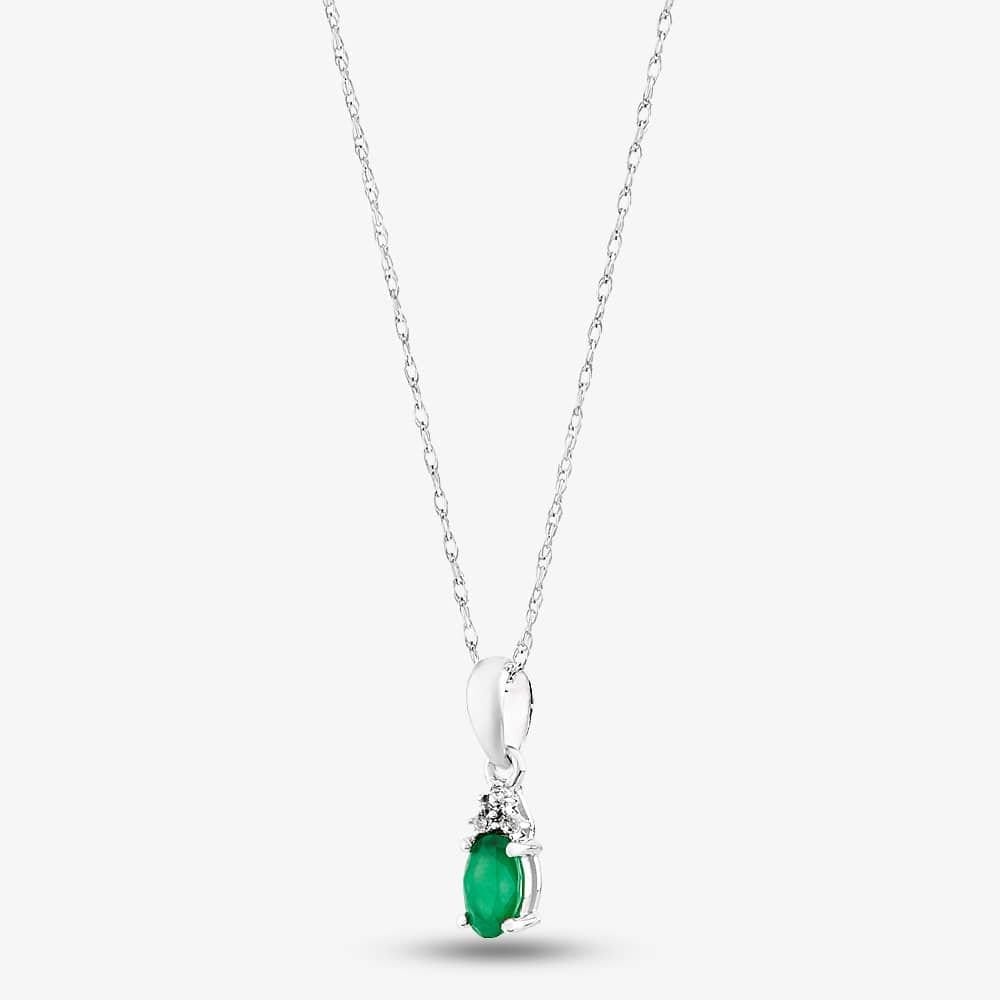 T.H.Baker T.H.Baker Women's 9ct White Gold 0.19ct Emerald & 0.007ct Diamond Pendant QP00178 9KW-EM in Green - 1