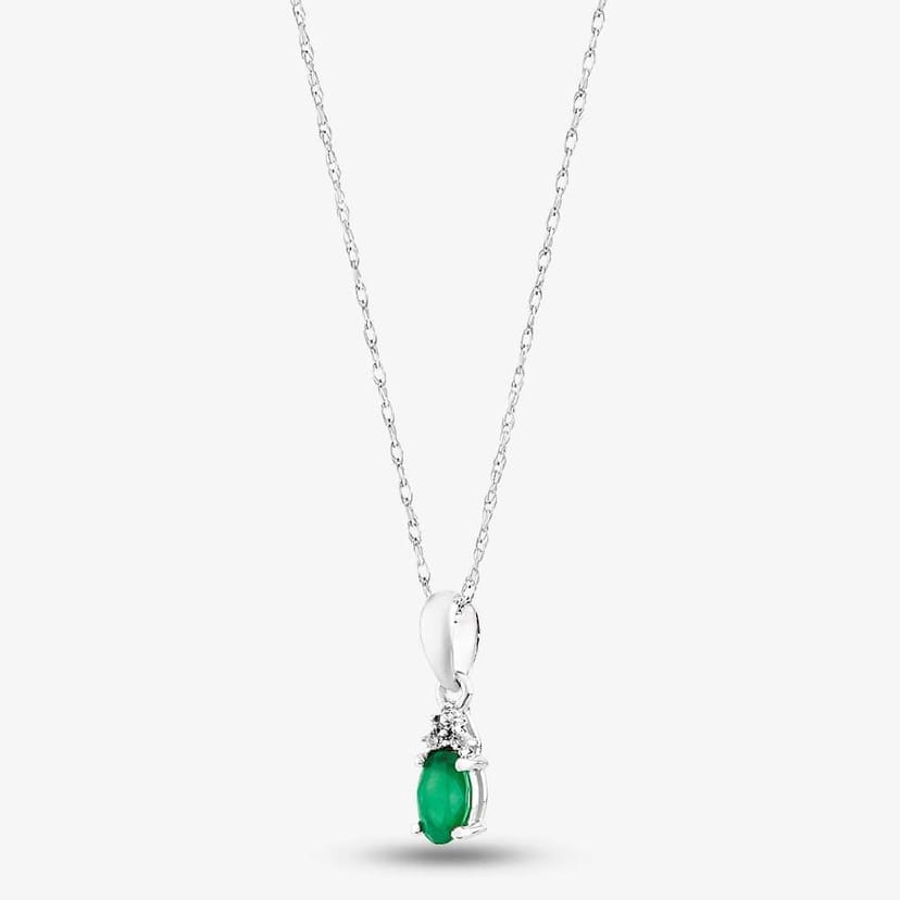 T.H.Baker T.H.Baker Women's 9ct White Gold 0.19ct Emerald & 0.007ct Diamond Pendant QP00178 9KW-EM in Green - 1