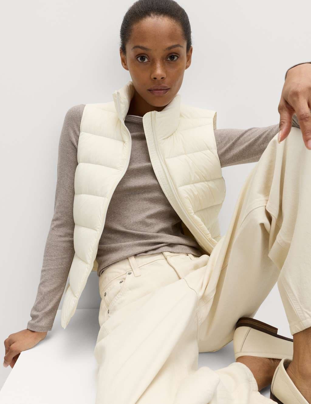 Marks & Spencer M&S Light Cream Feather & Down Packaway Funnel Neck Gilet