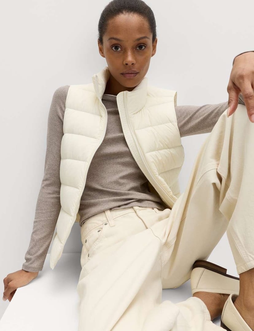 Marks & Spencer M&S Feather & Down Packaway Funnel Neck Gilet Light Cream - 1