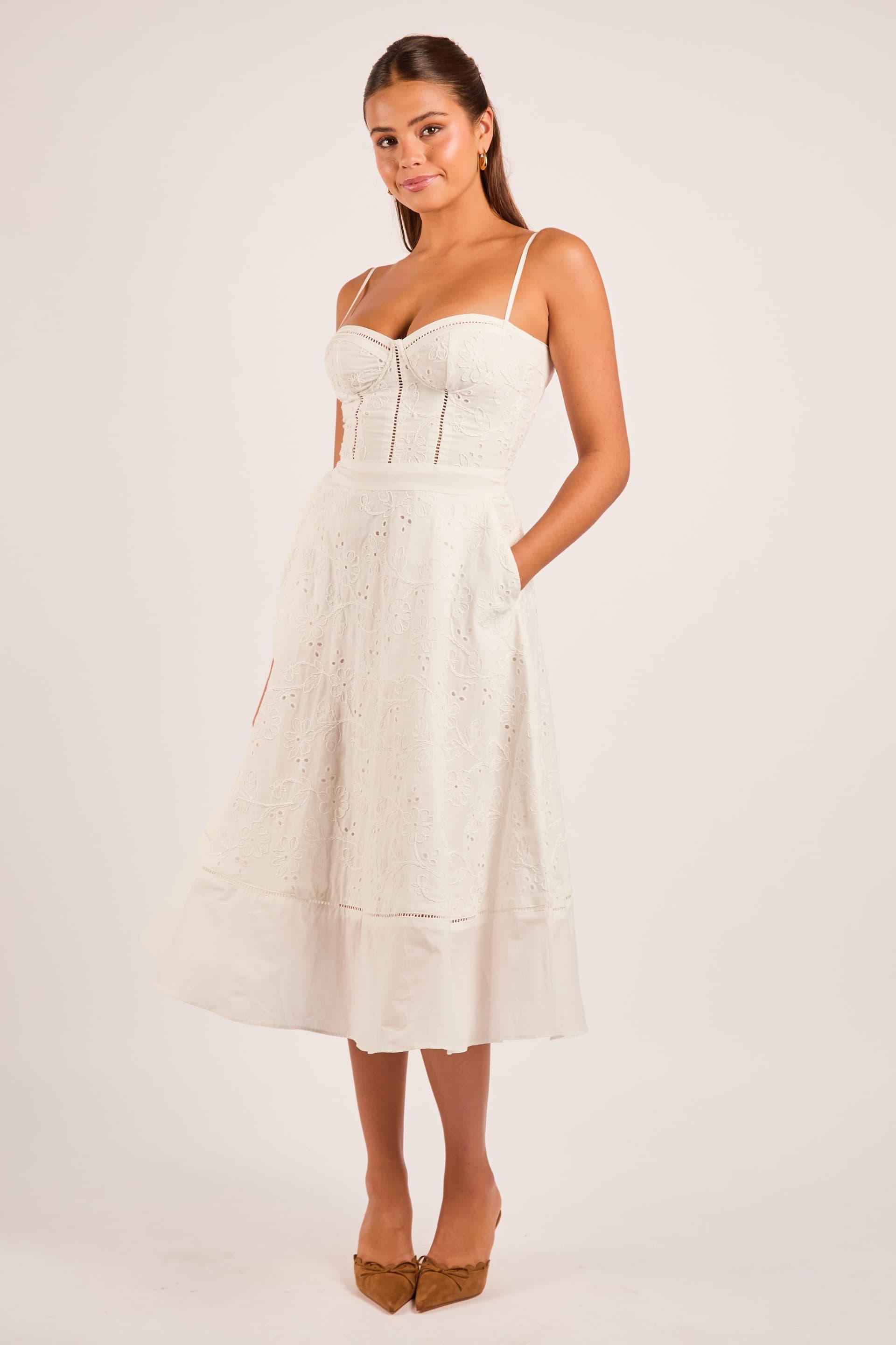 Jaded Rose Jaded Rose Women's Shrena White Broderie Cotton Bustier Midi Dress