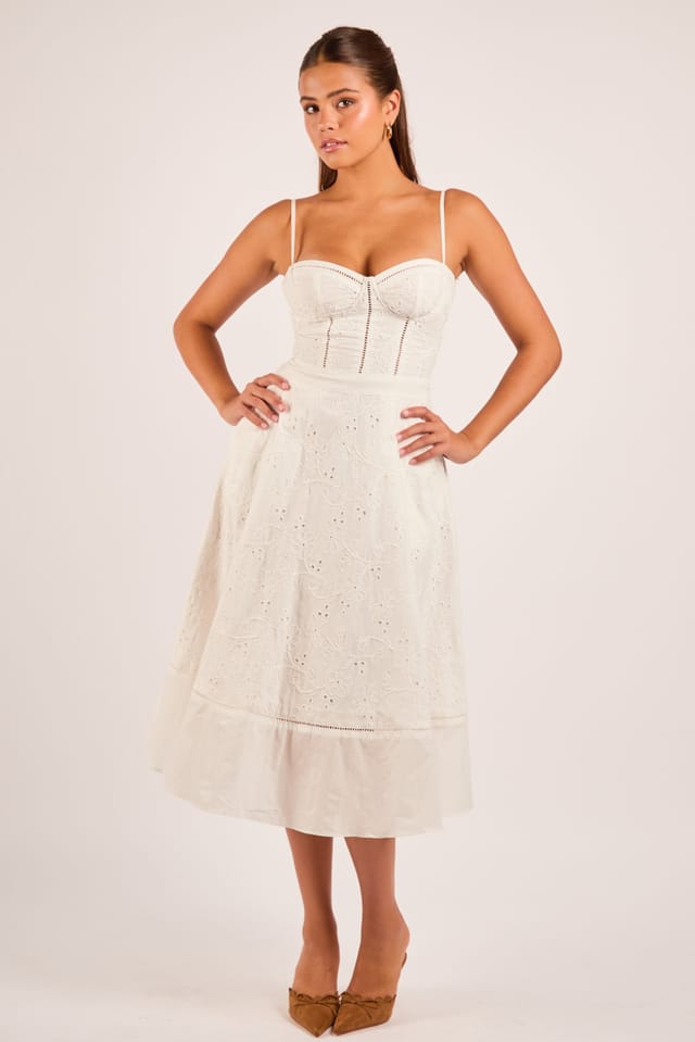 Jaded Rose Jaded Rose Women's Shrena White Broderie Cotton Bustier Midi Dress - 2