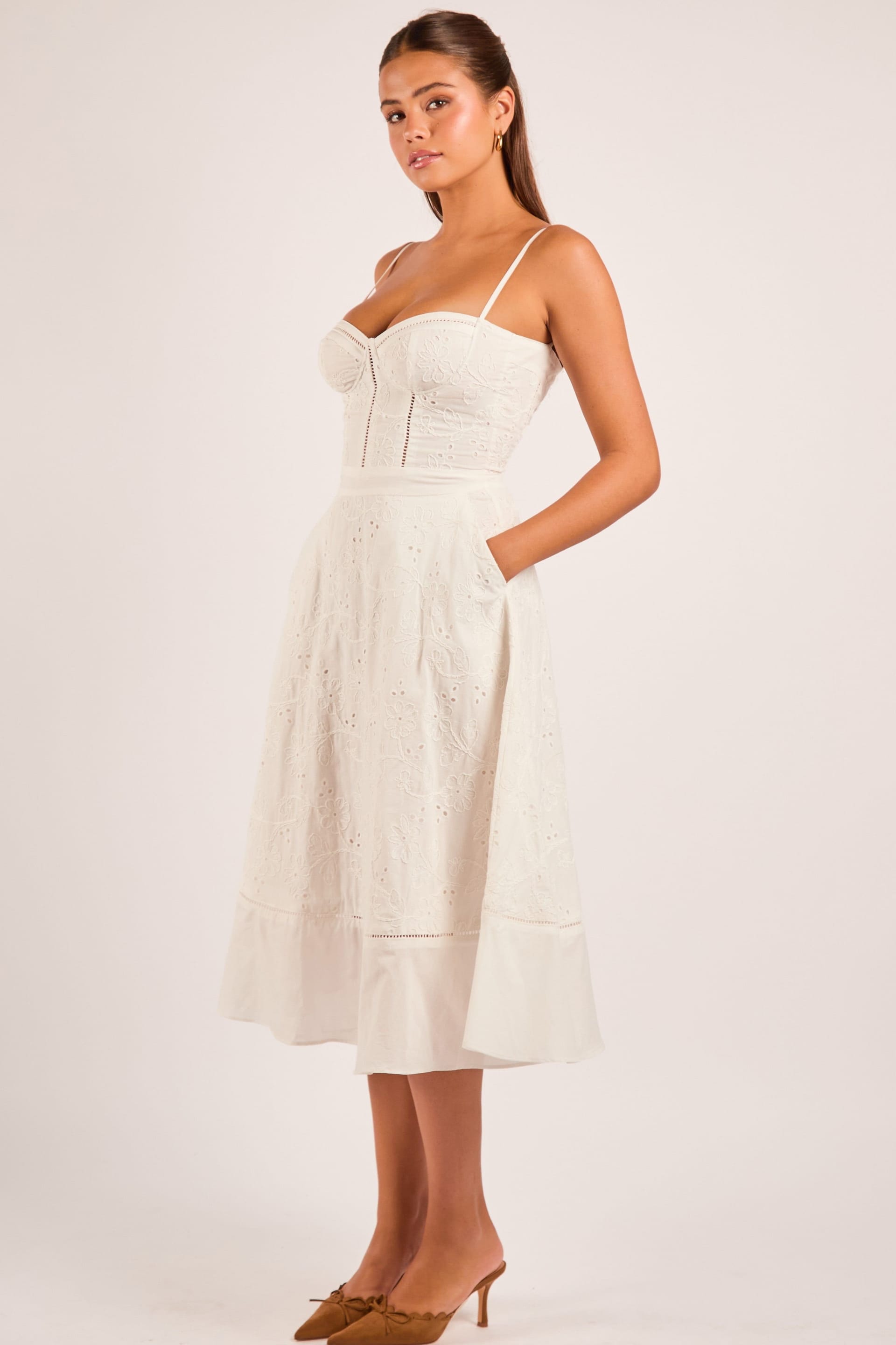 Jaded Rose Jaded Rose Women's Shrena White Broderie Cotton Bustier Midi Dress - 4