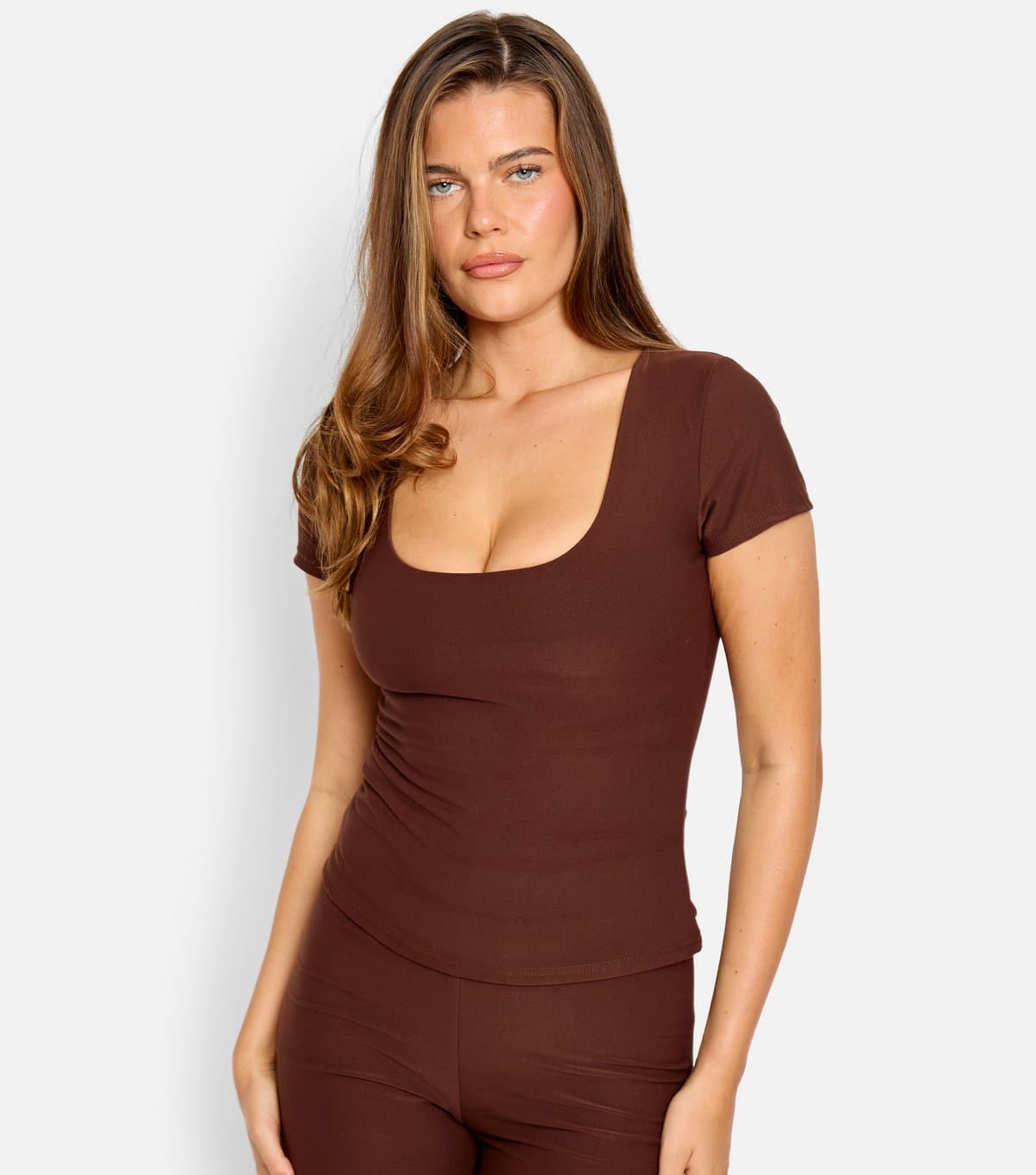 Public Desire Women's Dark Brown Scoop Neck Fitted Top Public Desire New Look