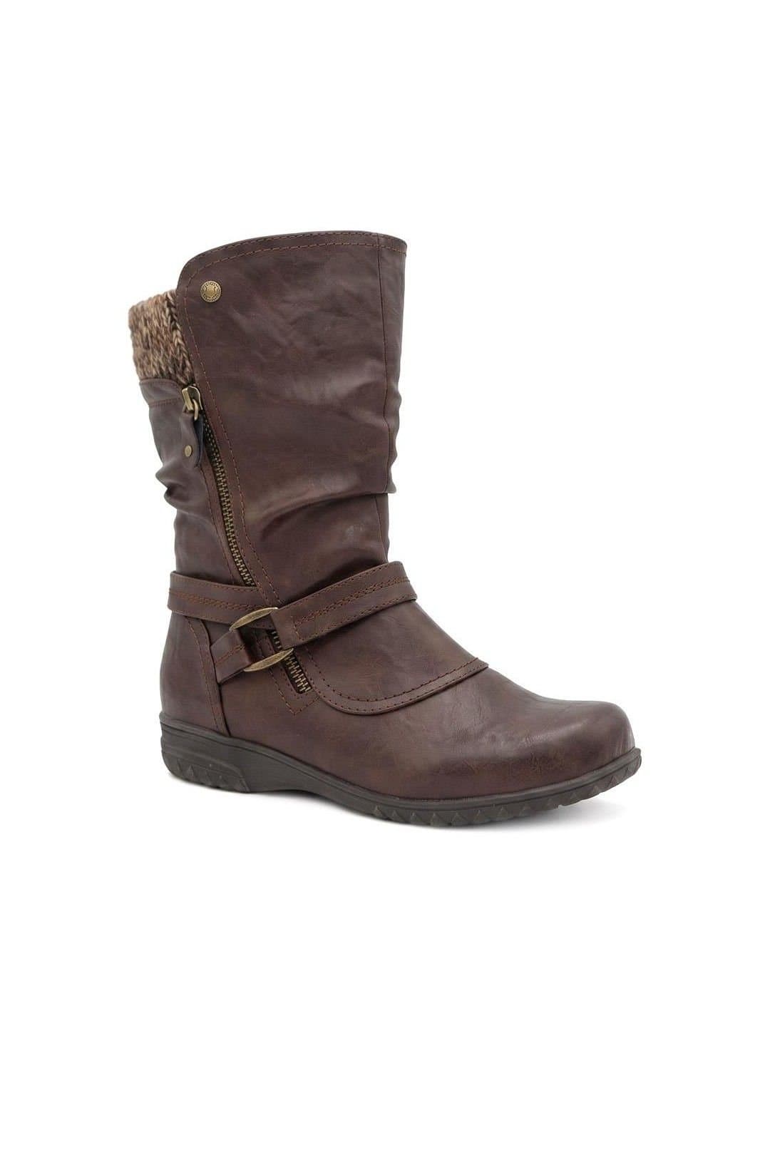 Pavers Pavers Women's Wide Fit Knitted Cuff Zipped Slouch Boots in Brown