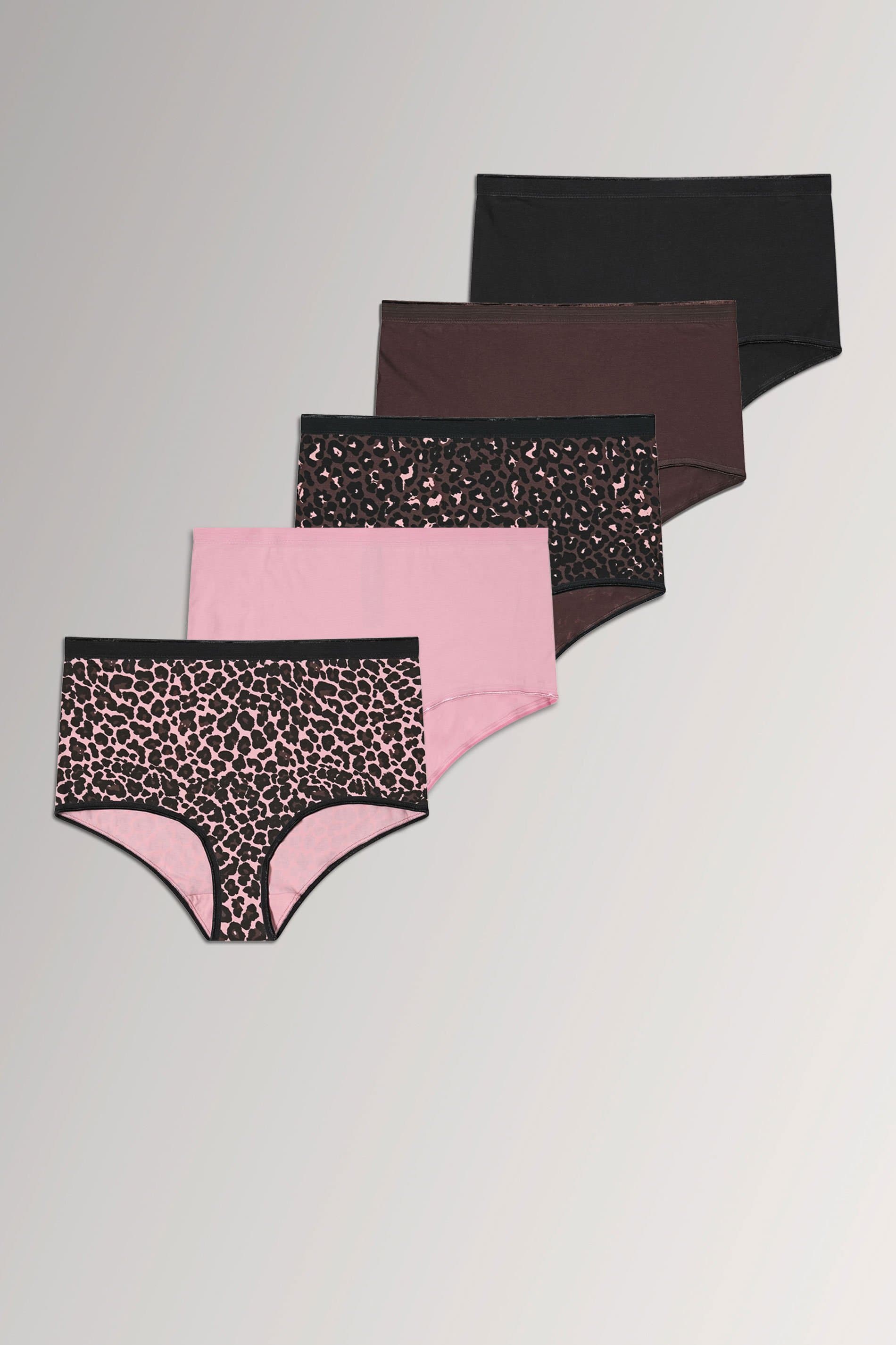 Yours 5 Pack Brown & Pink Leopard Print Full Briefs
