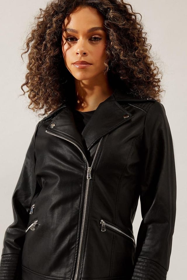 Wallis Wallis Women's Black Faux Leather Biker Jacket - 2