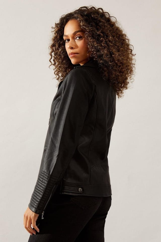 Wallis Wallis Women's Black Faux Leather Biker Jacket - 3