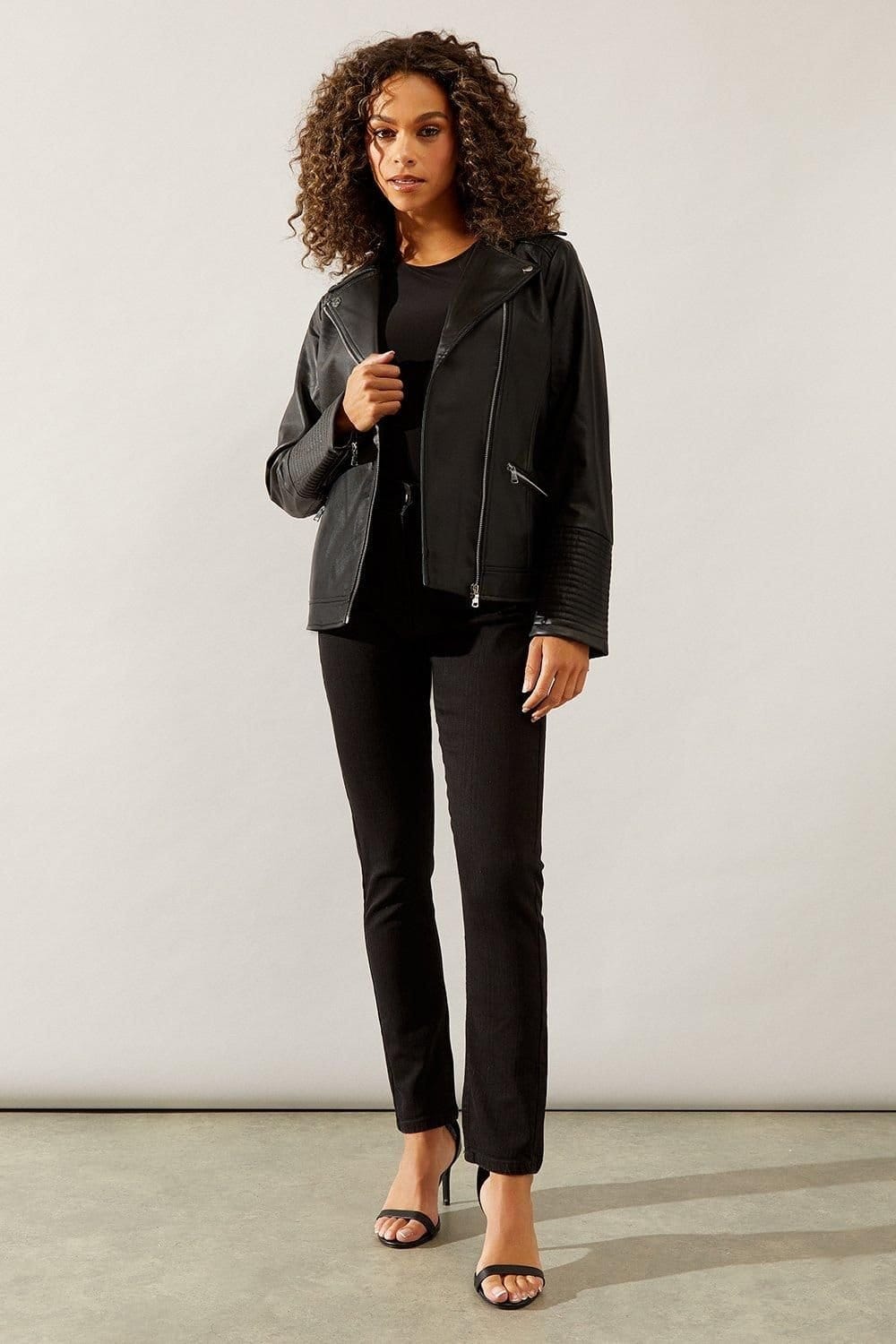 Wallis Wallis Women's Black Faux Leather Biker Jacket - 4