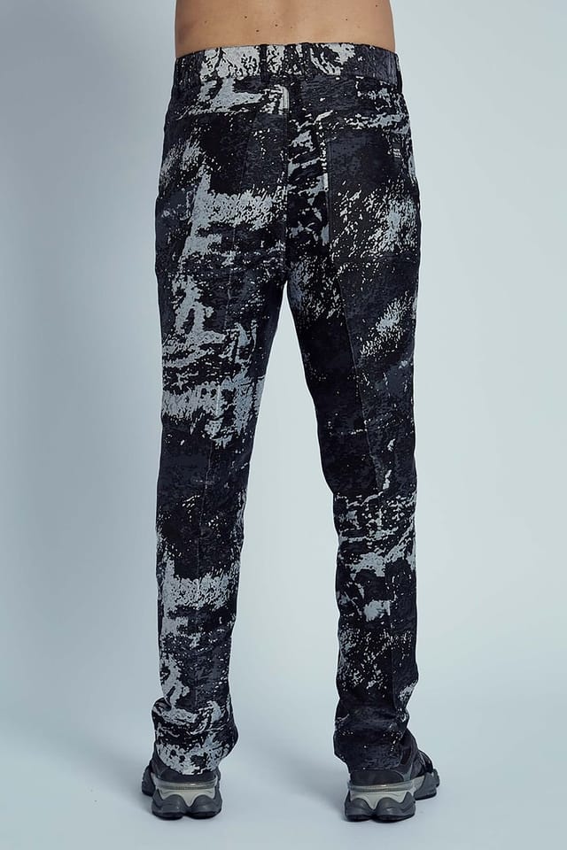 Native Youth Native Youth Men's Straight-Leg Tapered Marble-Effect Trousers in Black - 2