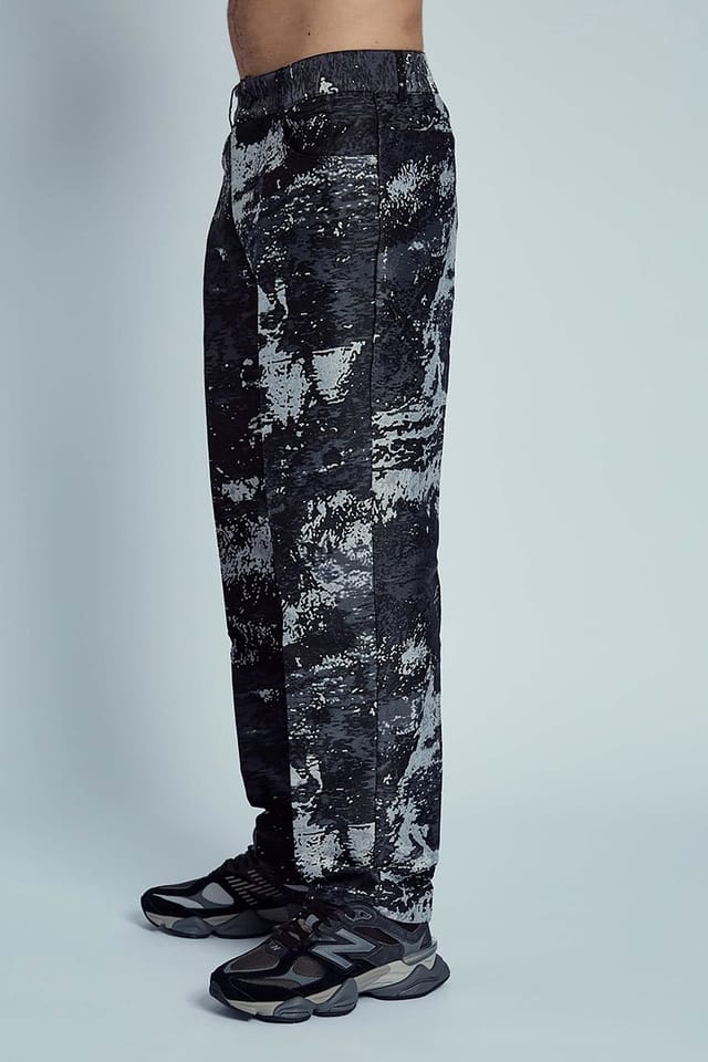 Native Youth Native Youth Men's Straight-Leg Tapered Marble-Effect Trousers in Black - 3