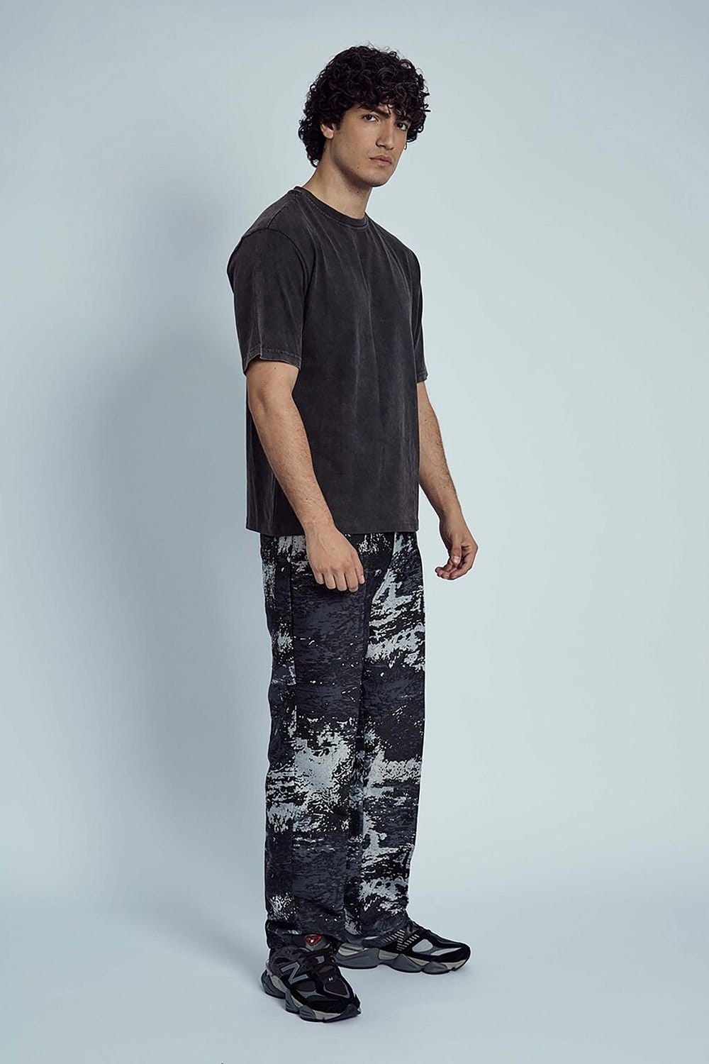 Native Youth Native Youth Men's Straight-Leg Tapered Marble-Effect Trousers in Black - 4