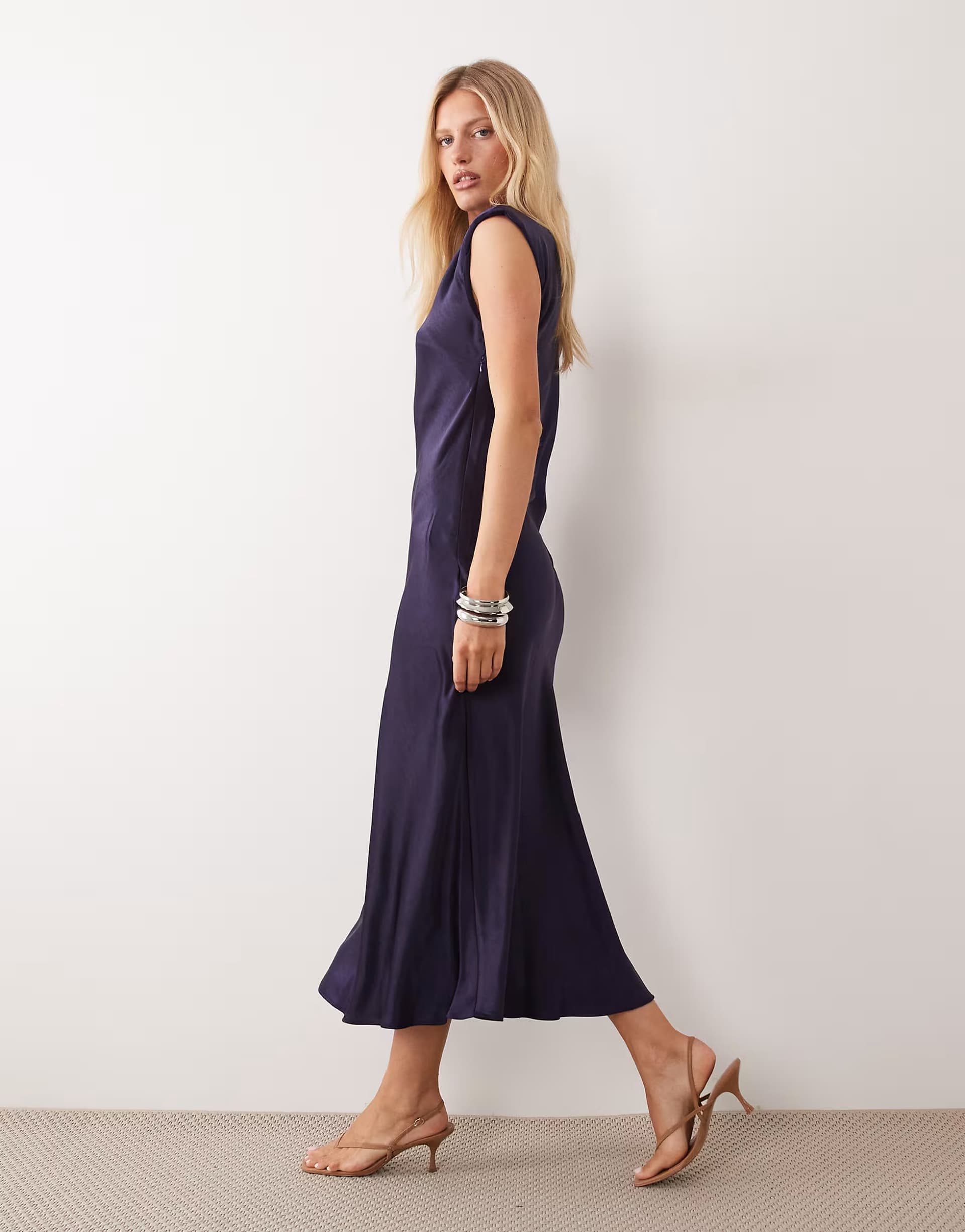 ASOS ASOS Sleeveless Satin Midi Dress In Navy