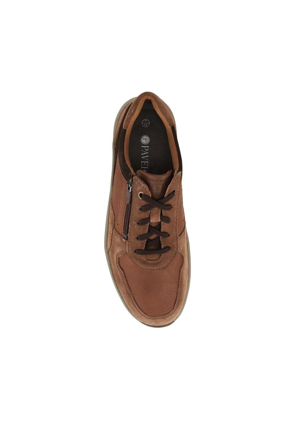 Pavers Pavers Men's Leather Zip & Lace Fasten Casual Shoes in Brown - 4