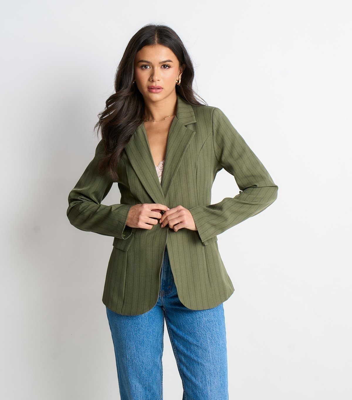 Gini London Gini London Olive Striped Blazer