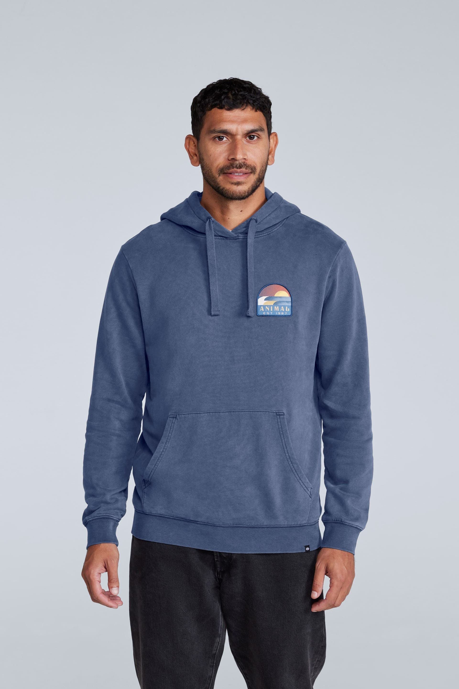 Animal Animal Men's 'River' Lightweight Casual Long Sleeve Soft Cotton Graphic Hoodie in Blue