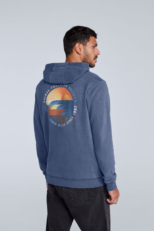 Animal Animal Men's 'River' Lightweight Casual Long Sleeve Soft Cotton Graphic Hoodie in Blue - 2