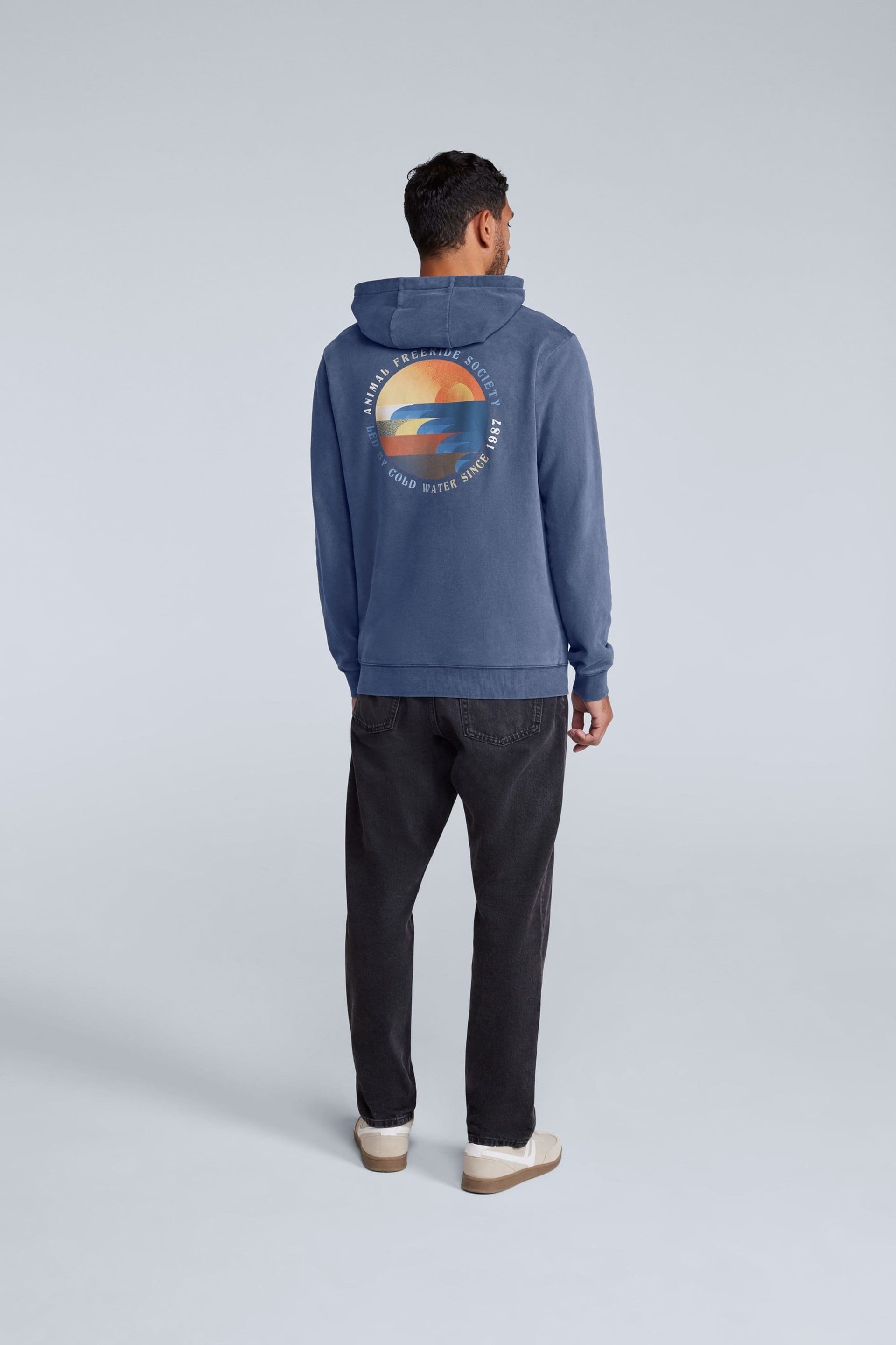 Animal Animal Men's 'River' Lightweight Casual Long Sleeve Soft Cotton Graphic Hoodie in Blue - 4