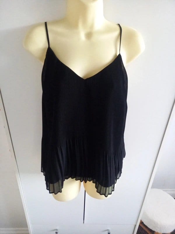 Topshop Black Topshop pleated double lined cami top - 1