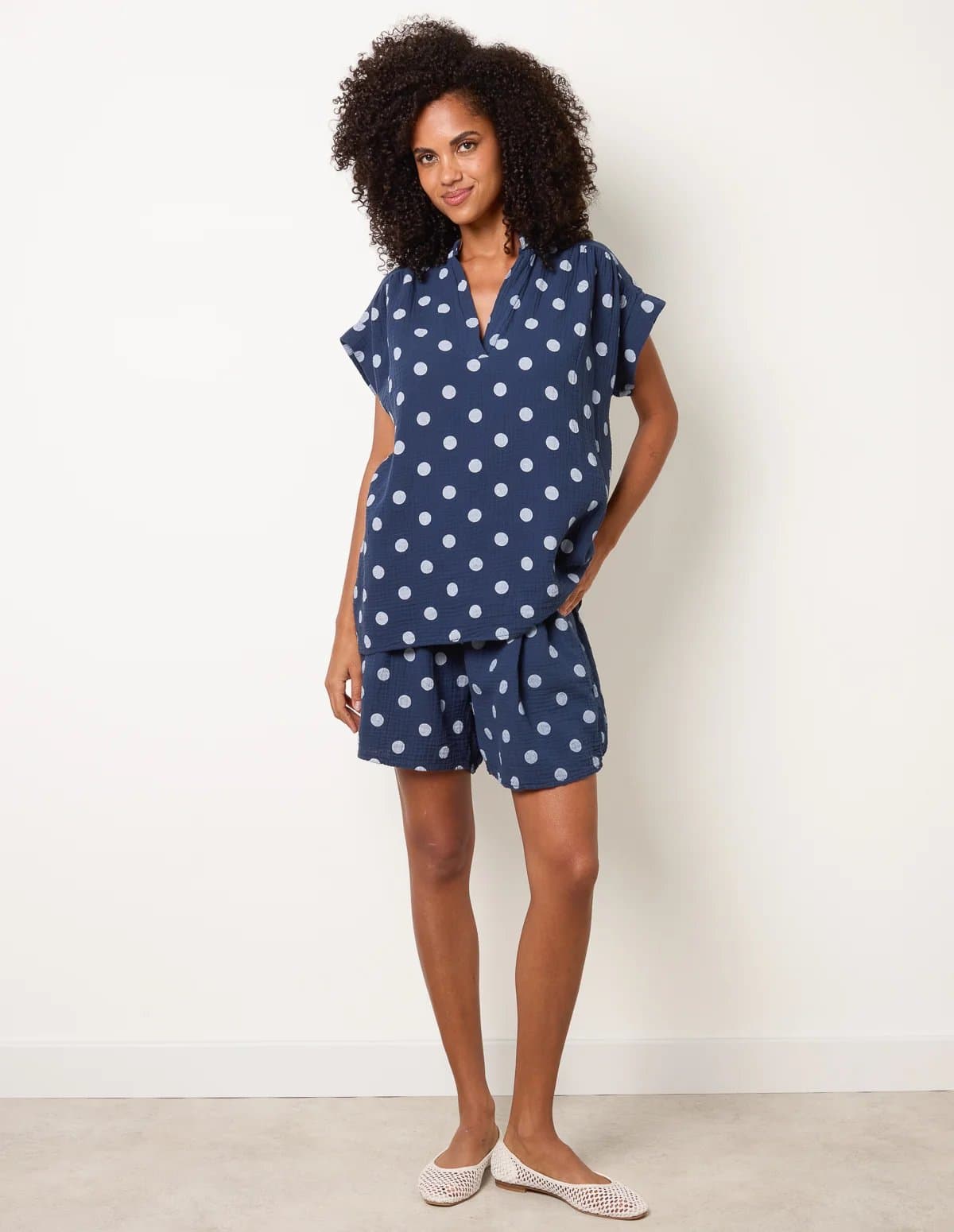 Blue Vanilla Blue Vanilla Polka Dot Navy/Ivory Short Set