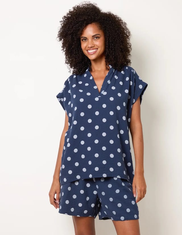 Blue Vanilla Cheesecloth Polka Dot Short Set - 2