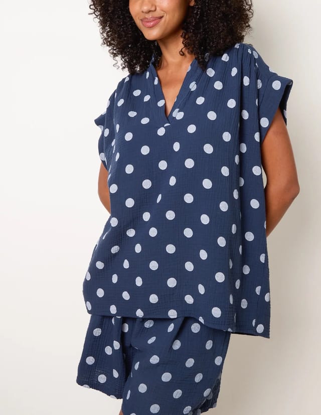 Blue Vanilla Cheesecloth Polka Dot Short Set - 3
