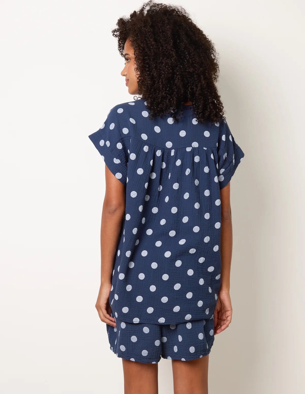 Blue Vanilla Cheesecloth Polka Dot Short Set - 4
