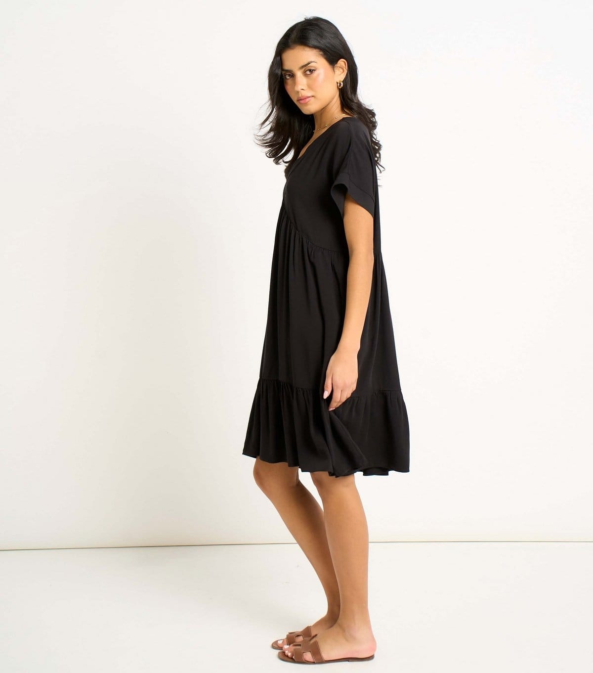 Gini London Women's Black V Neck Tiered Smock Dress Gini London New Look - 4