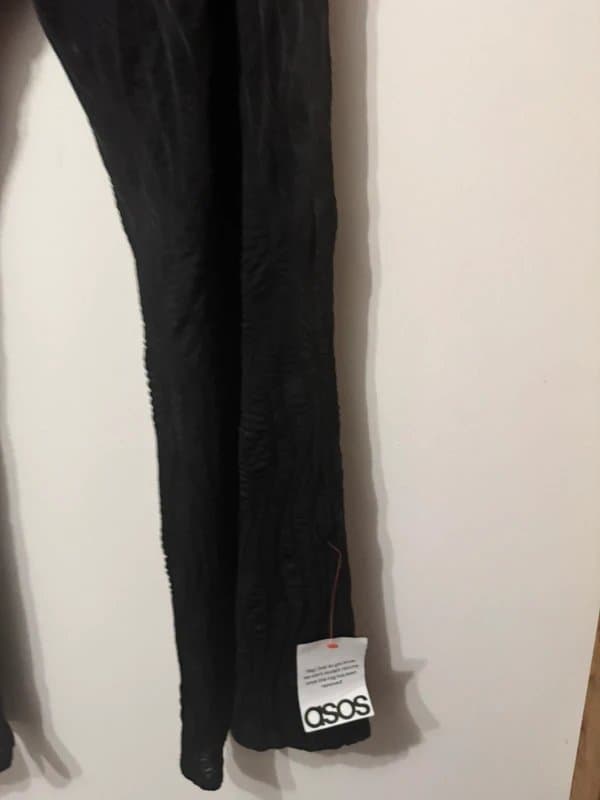ASOS Design black textured high waist flared leg trousers size 18 curve elastic waist