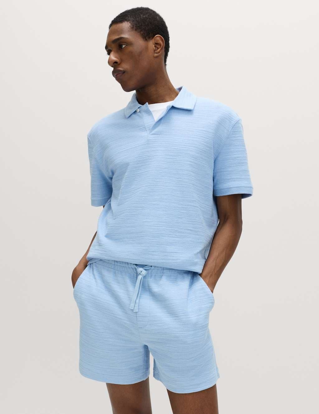 Marks & Spencer M&S Bouclé Cotton Rich Shorts Powder Blue