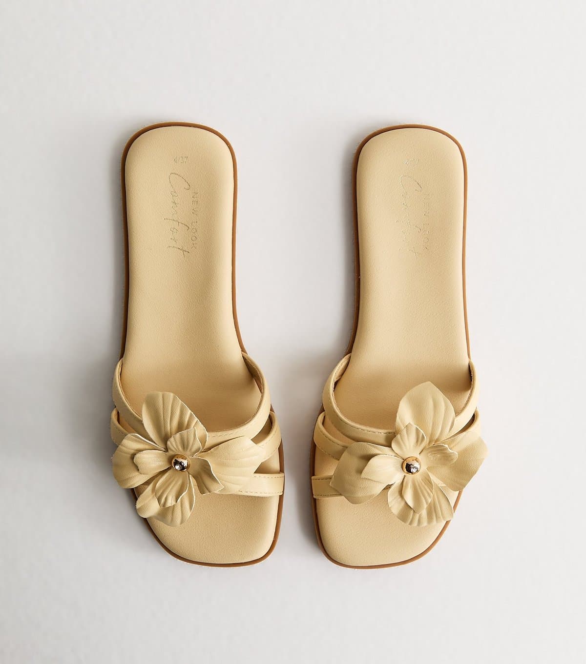 New Look New Look Light Yellow Flower Detail Flat Mules Vegan