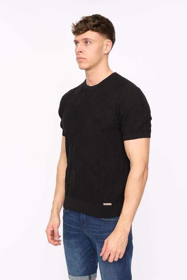 Duck&Cover Duck&Cover Men's Littleton Textured Knit T-Shirt with Ribbed Trims in Black - 2