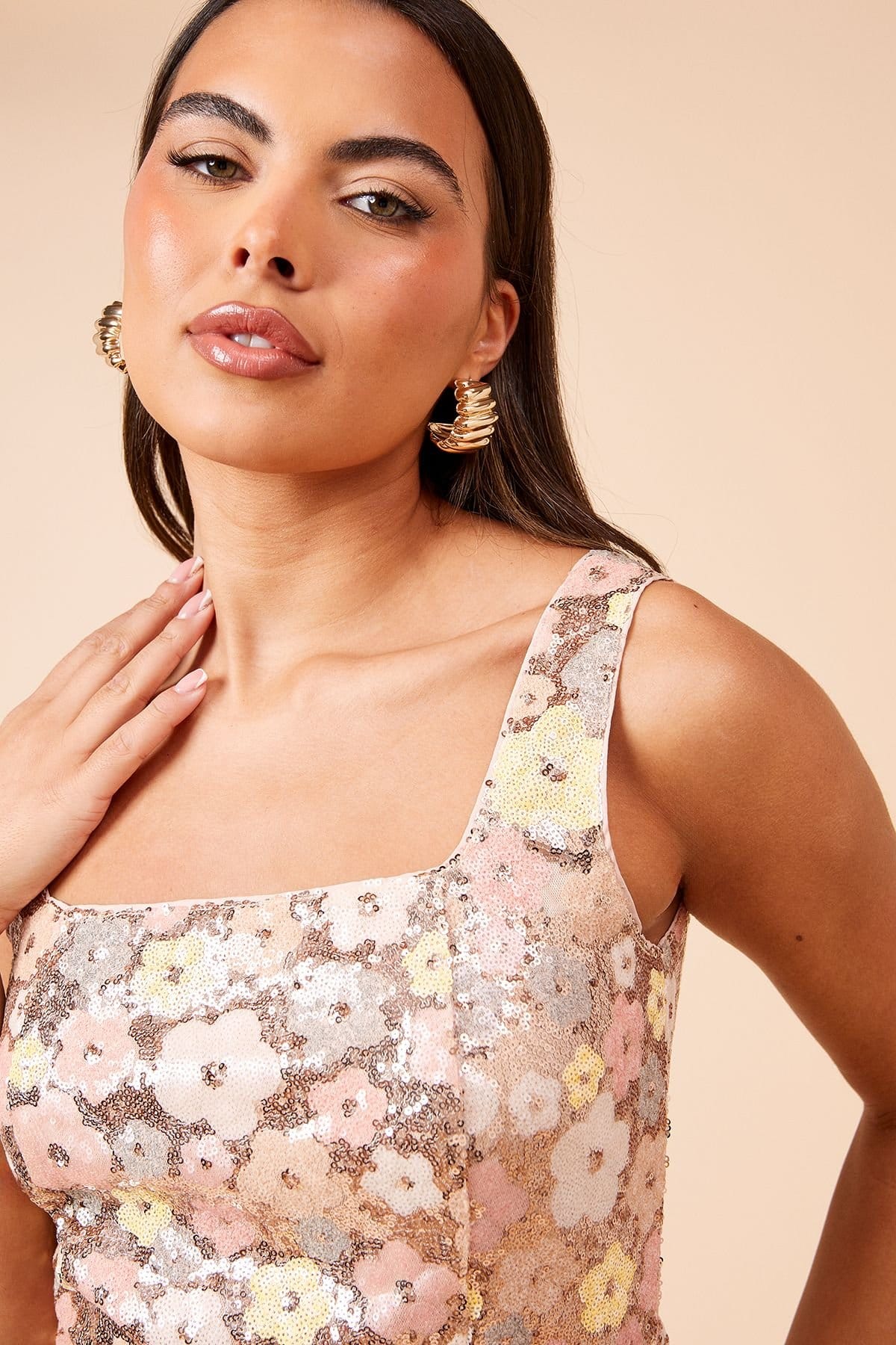 Dorothy Perkins Dorothy Perkins Women's DP Luxe Sequin Strappy Mini Dress in Floral - 4