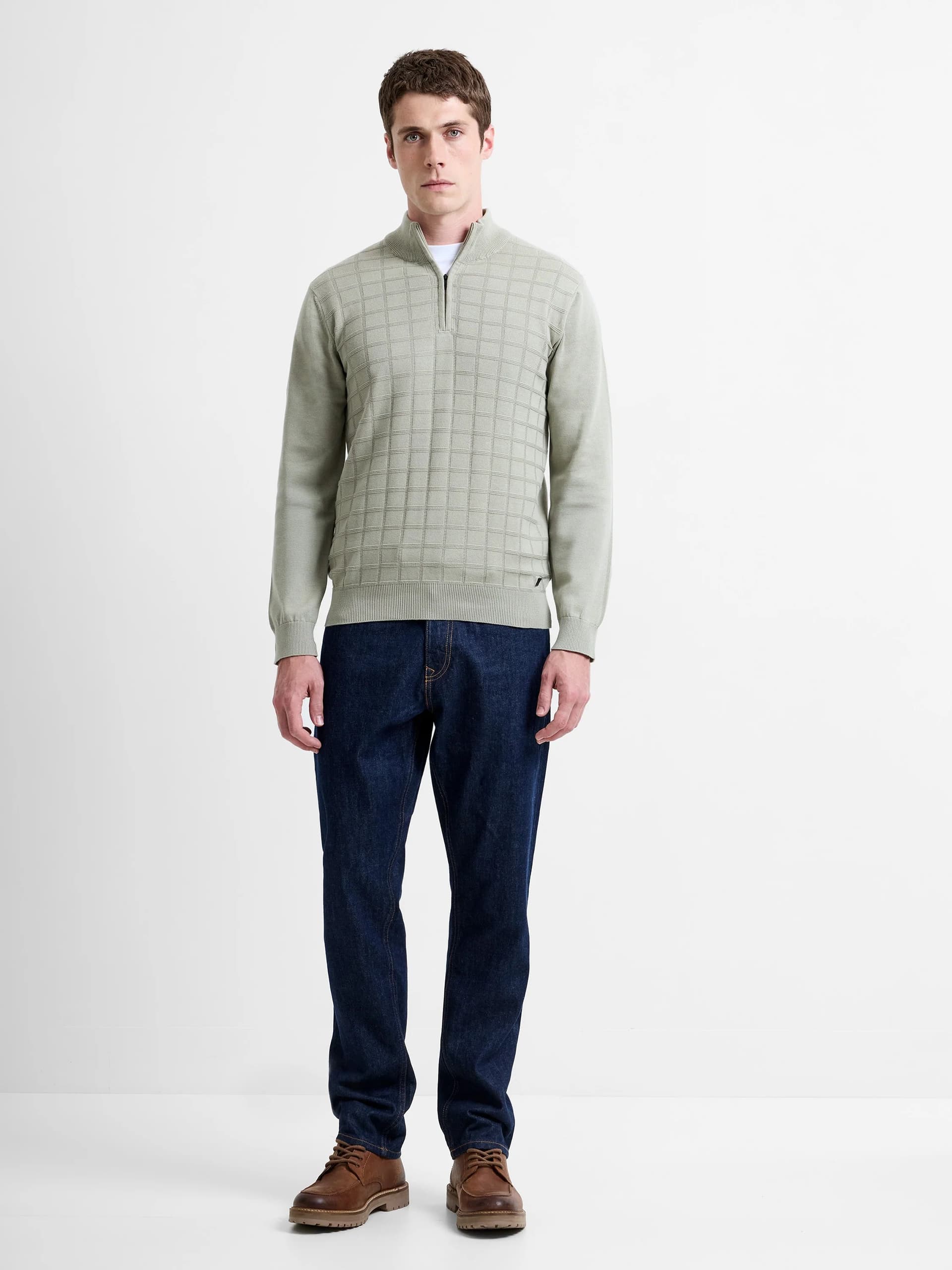 French Connection Long Sleeve Half Zip Knit Jumper Mint Green