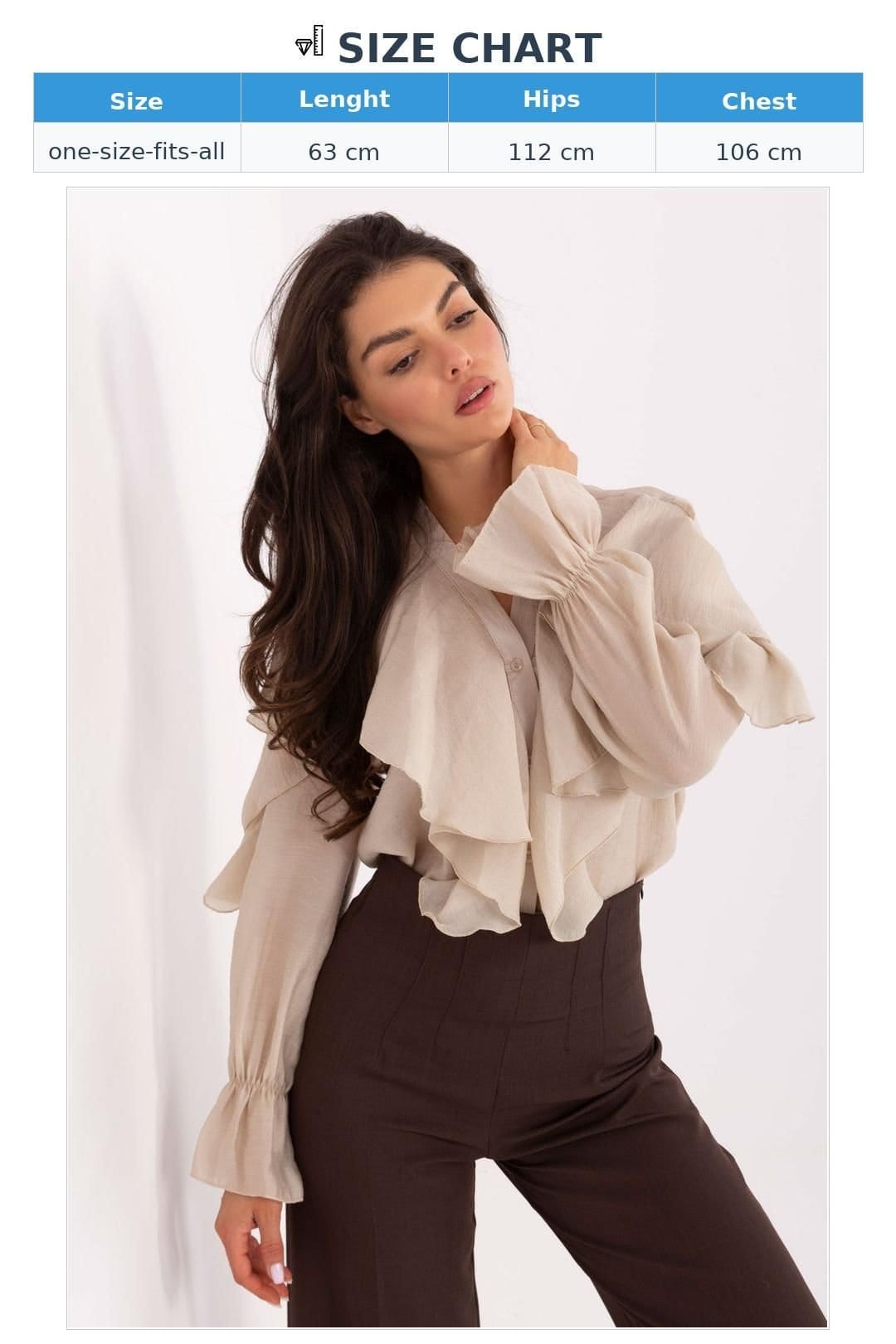 Love Lace Love Lace Women's Elegant Long Sleeve Jabot Ruffle Shirt in Beige - 4
