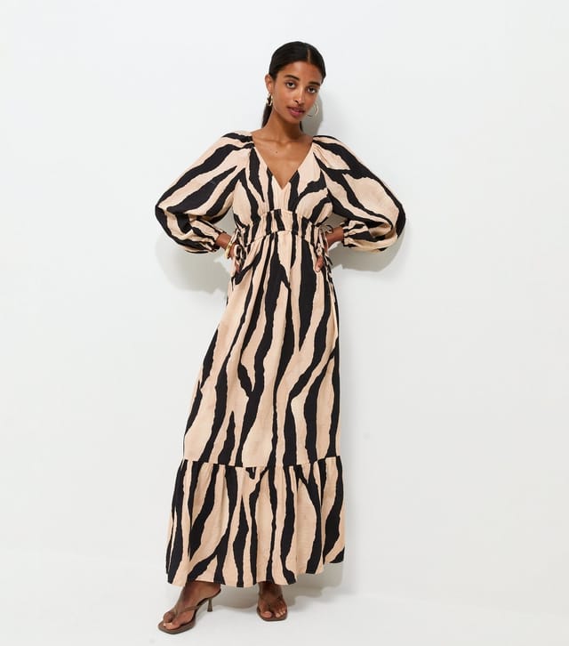 New Look Women's Brown Abstract Print V-Neck Smock Midi Dress New Look - 3