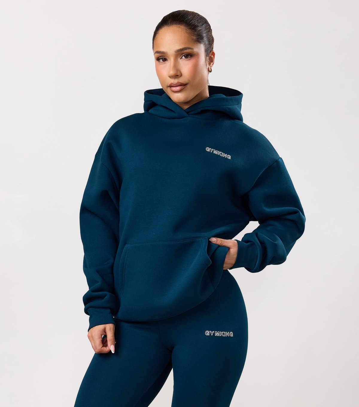 Gym King Gym King Dark Blue Logo Print Oversized Hoodie