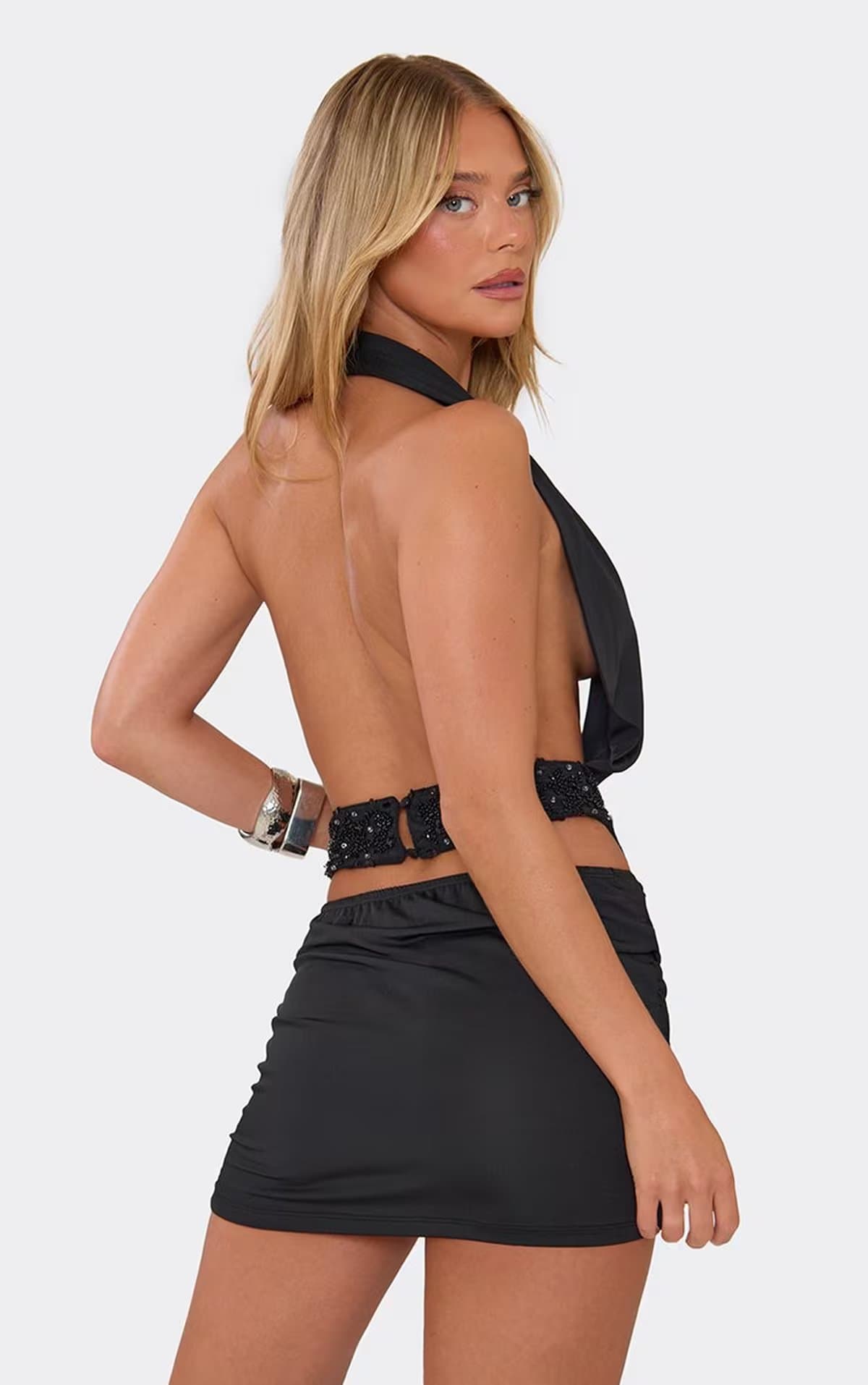 EGO Ruched Side Mini Skirt In Black., Women's Size UK 6