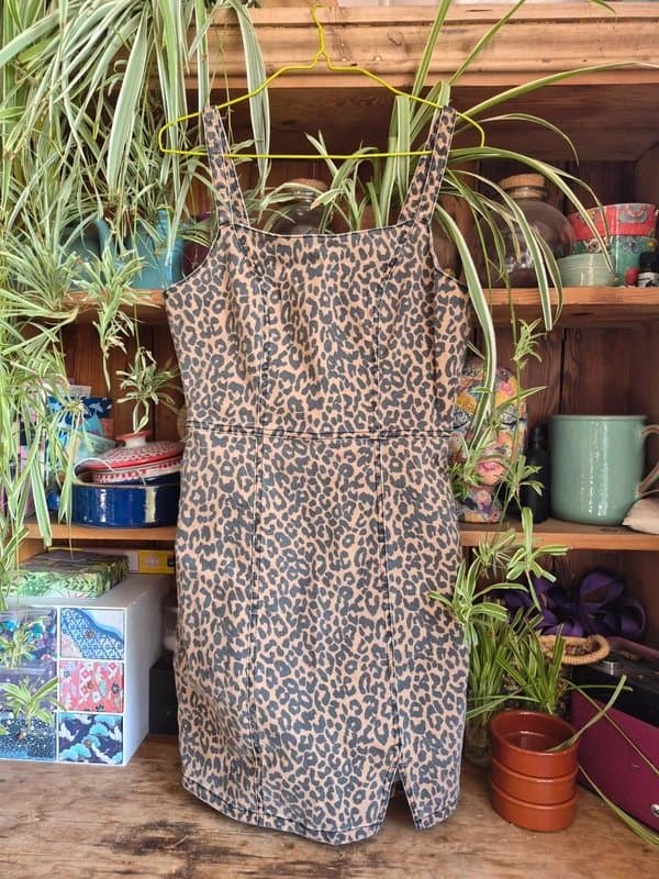 New Look Denim leopard print mini dress 10 stretchy