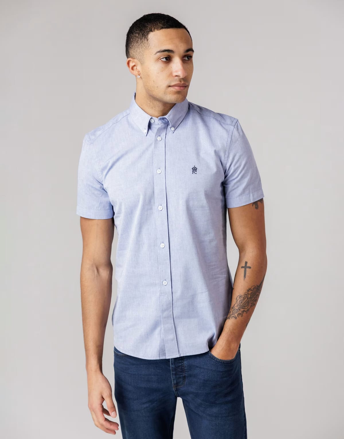 ASOS French Connection Cotton short sleeve oxford shirt in navy - 1