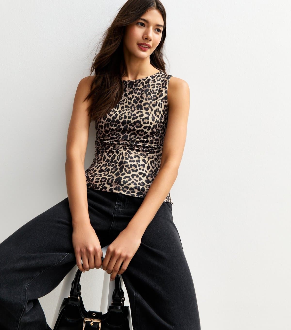 New Look Women's Brown Animal Print Slinky Jersey Vest New Look
