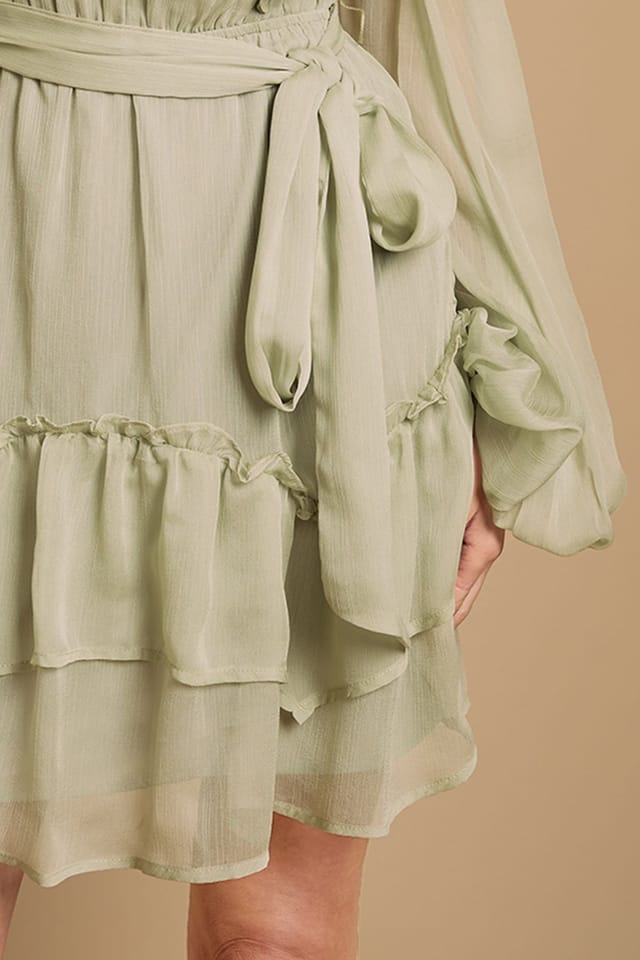 Oasis Oasis Women's Ruffle Boho Mini Dress in Green - 2
