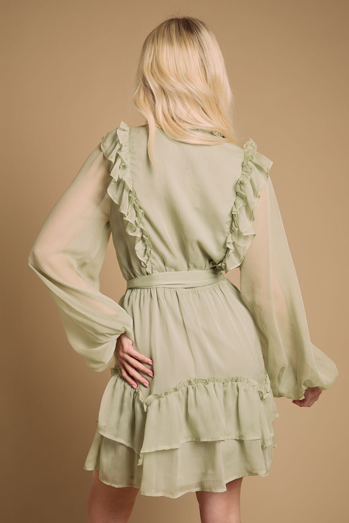 Oasis Oasis Women's Ruffle Boho Mini Dress in Green - 3