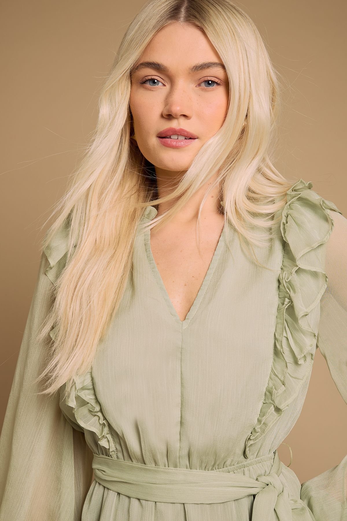 Oasis Oasis Women's Ruffle Boho Mini Dress in Green - 4