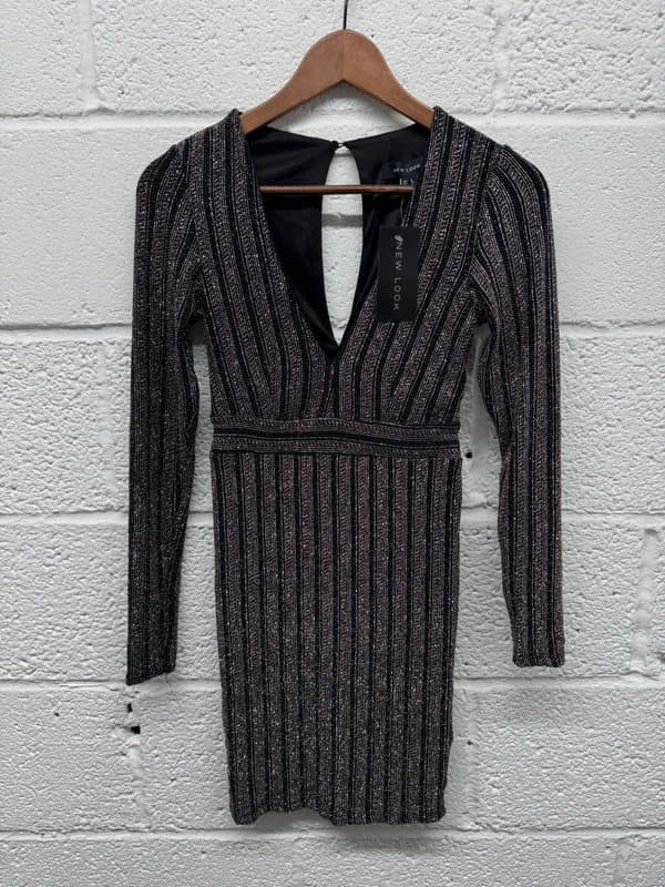 New Look Ladies Black Pinky Gold Body Con Sparkly Dress