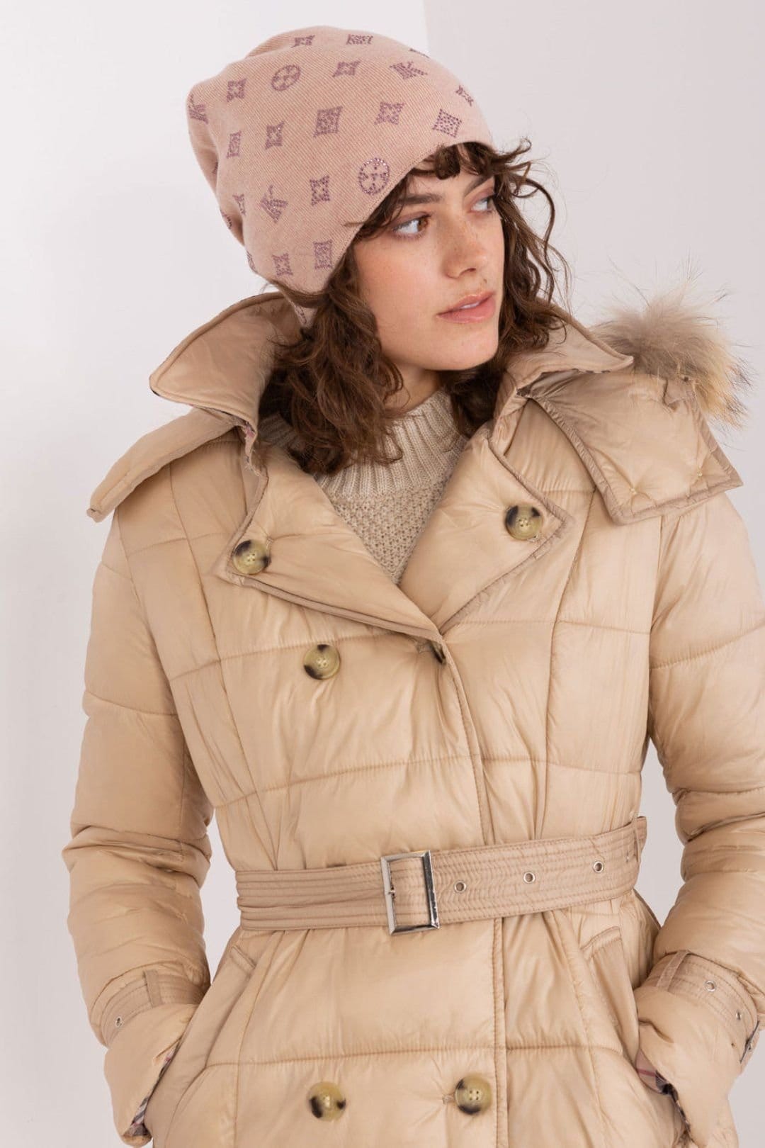 Love Lace Love Lace Women's Warm Winter Cashmere Beanie Hat with Rhinestone Decor Detail in Pink - 4