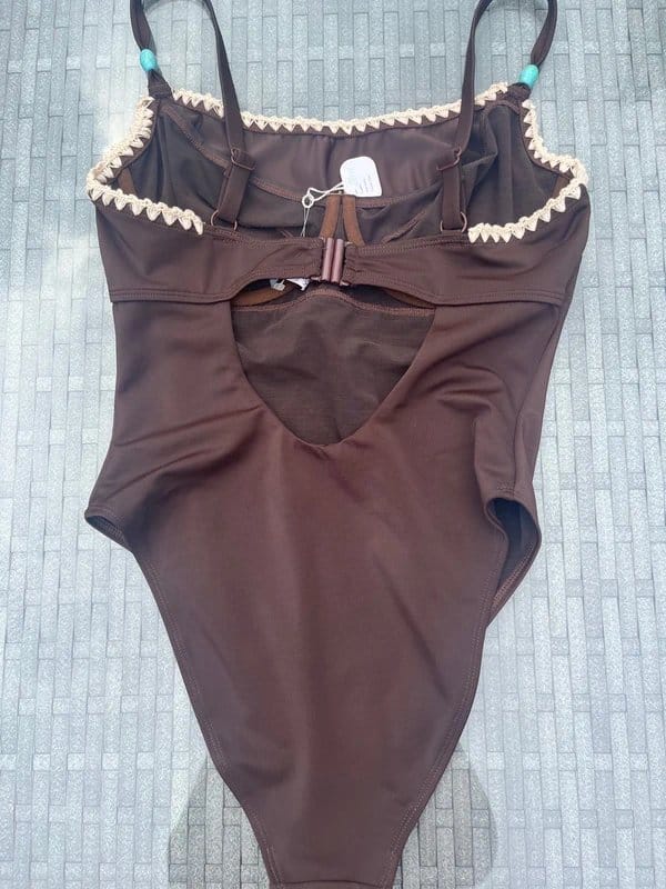 ASOS Brown Underwired Swimsuit with Contrast Stitching