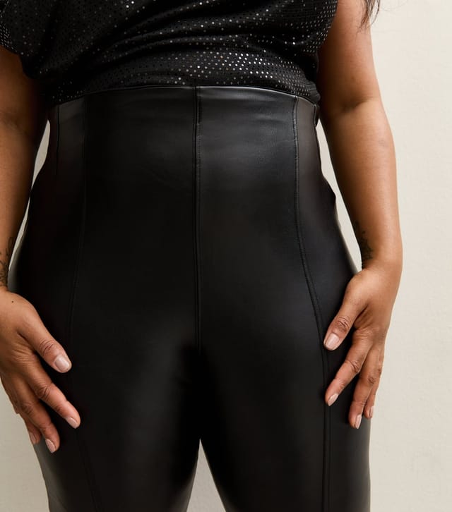 New Look Women's Plus Size Black Faux Leather Leggings Curves New Look - 3