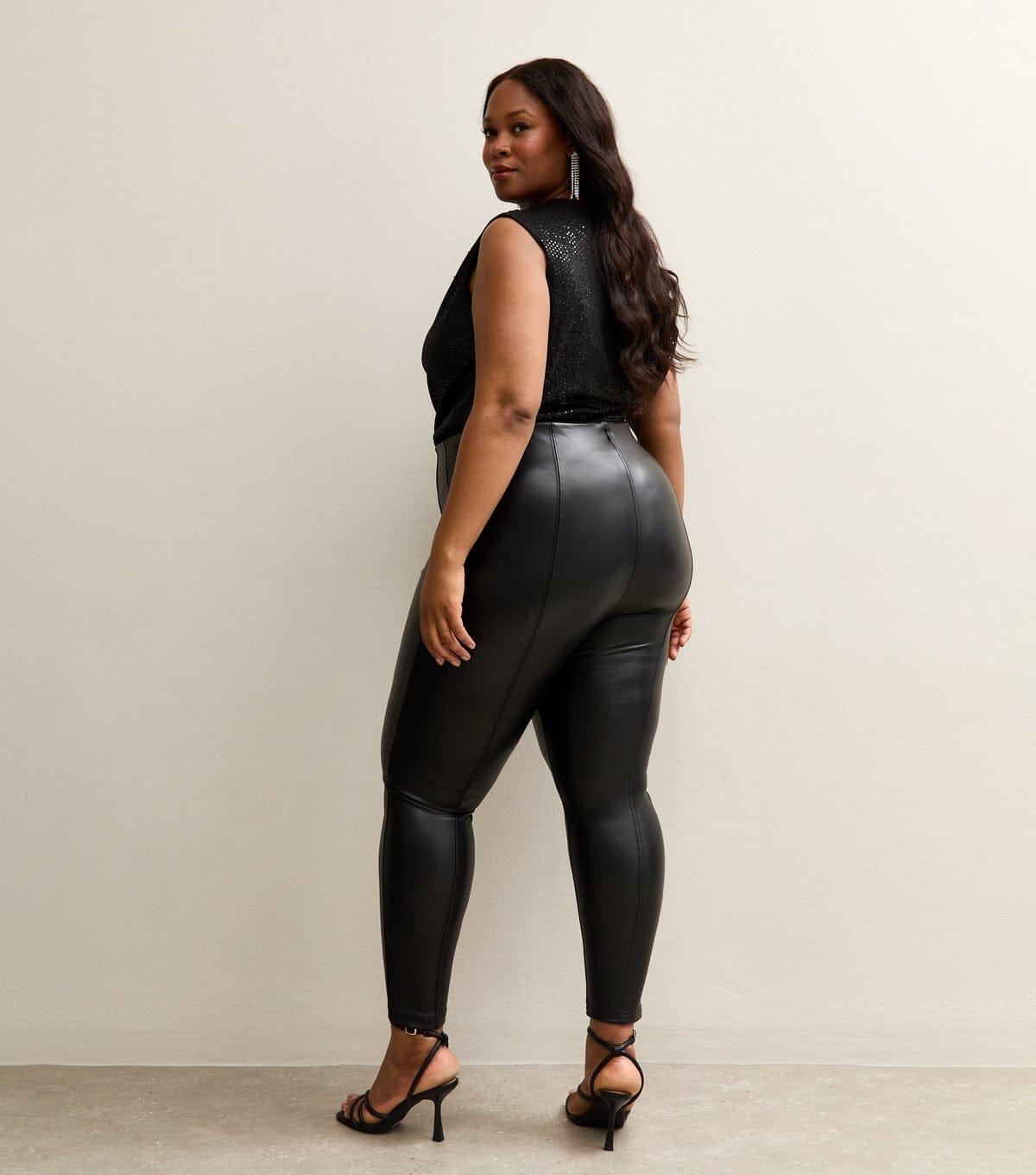 New Look Women's Plus Size Black Faux Leather Leggings Curves New Look - 4