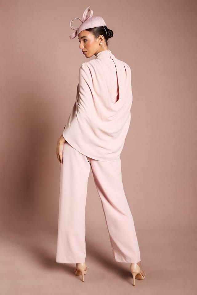Coast Coast Women's Lisa Tan High Neck Cape Sleeve Wide Leg Jumpsuit in Blush - 3